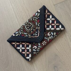 Vici Navy and Gold Embroidered Clutch